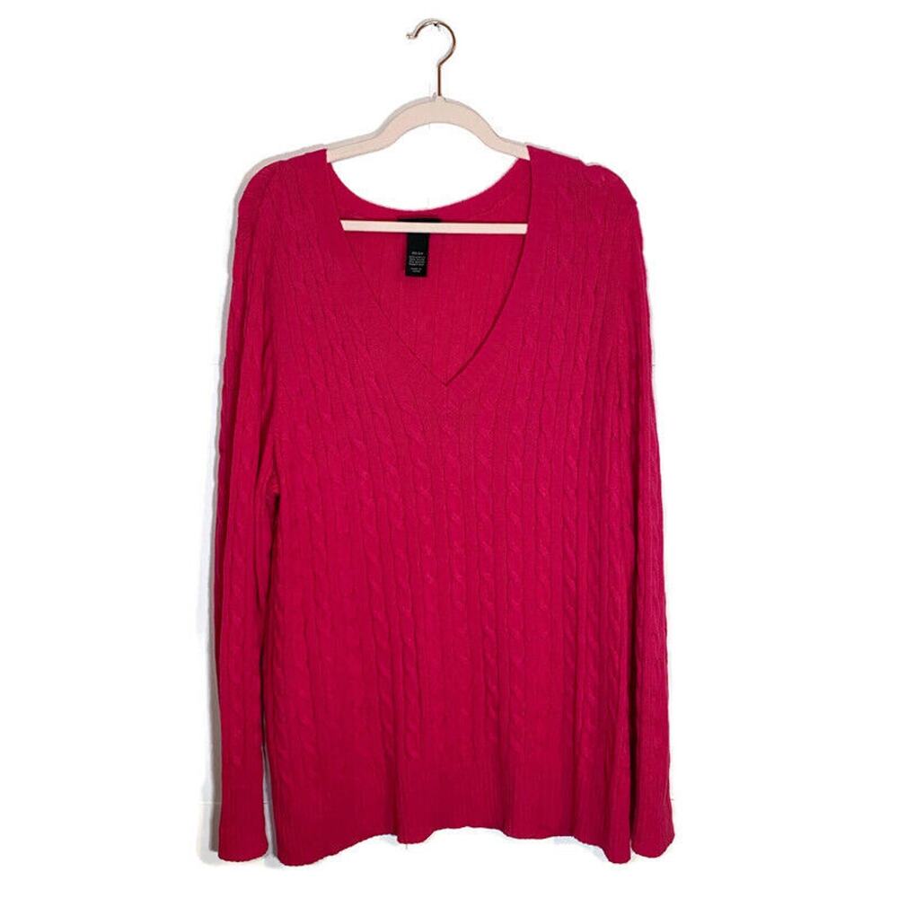 Lane Bryant Pullover Cable Knit Sweater Sz 22/24 Plus Lightweight Pink